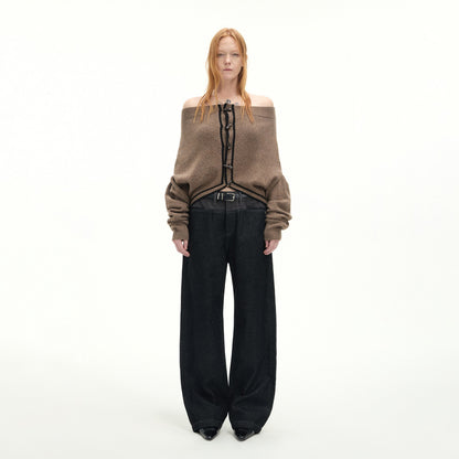 RUN TO THE FUTURE Casual Patchwork Low Waist Loose Women Black Cotton Wide-Leg Jeans