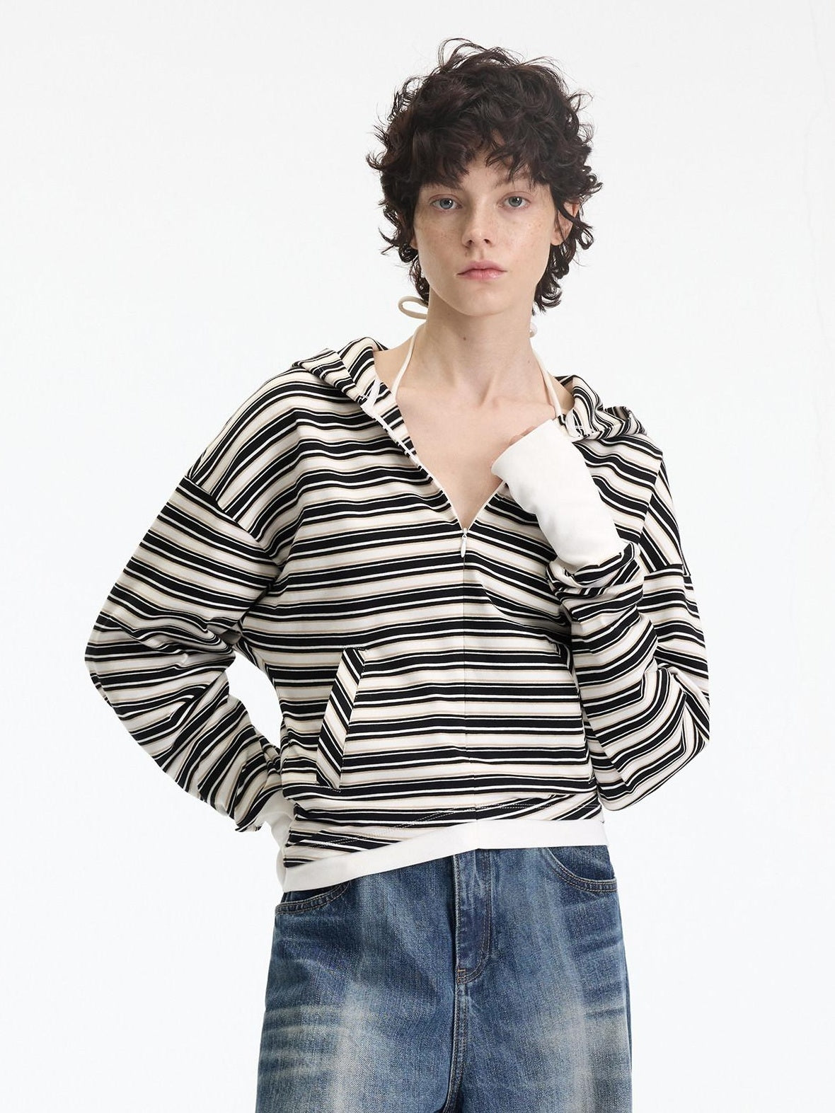 RUN TO THE FUTURE Soft Stretch Cotton Hooded Zip Striped Casual Women Knit Cardigans