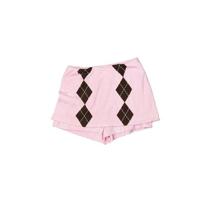 The NeverMore Plaid V-neck Slim Two Piece Sexy Acrylic Short Set Long Sleeve Crop Tops