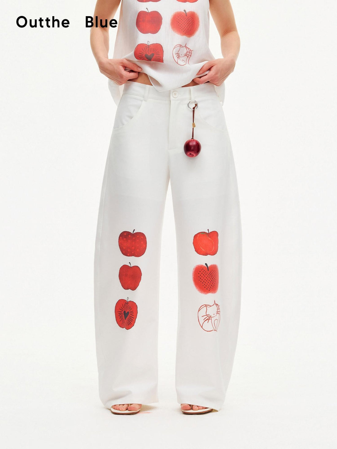 OuttheBlue White Printed Curved Leg Women&