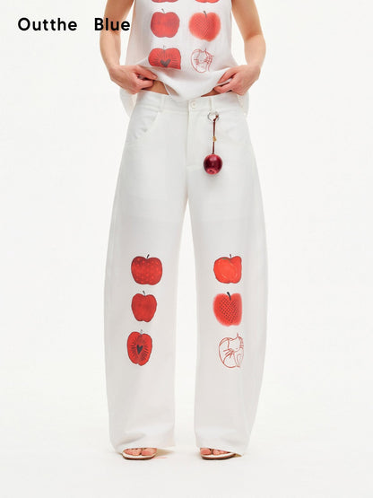 OuttheBlue White Printed Curved Leg Women&