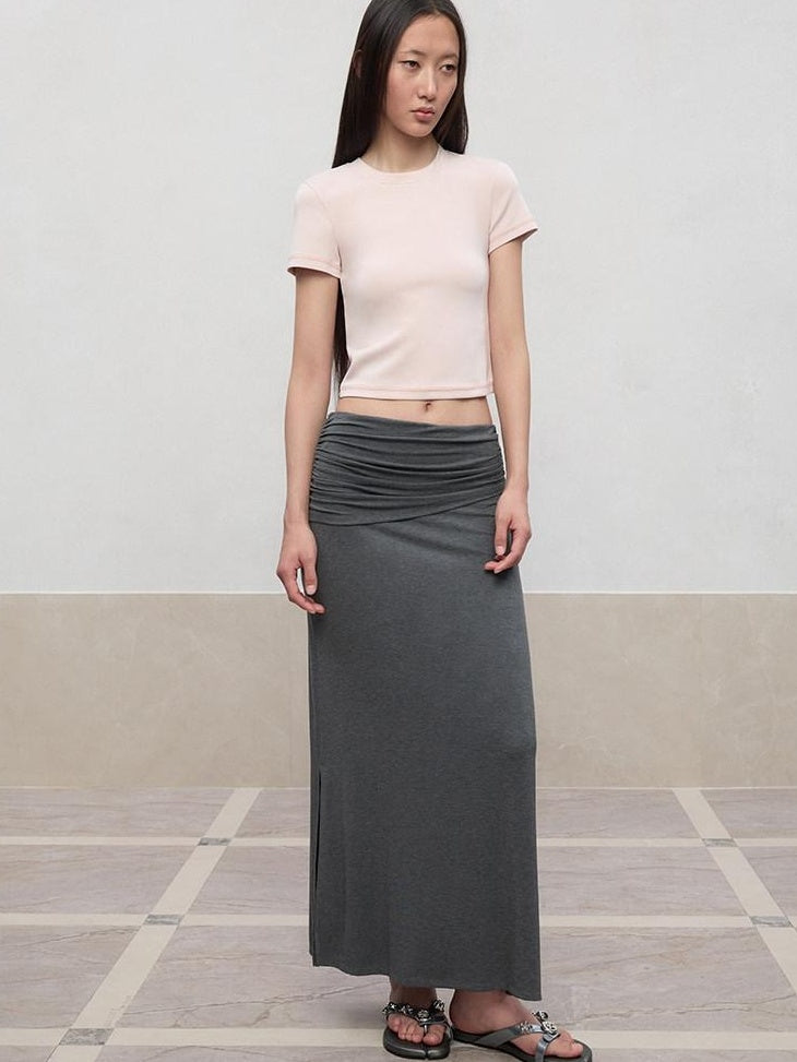 RUN TO THE FUTURE Lyocell Stretch Ruched Princess Midwaist Women City Commute Maxi Skirts