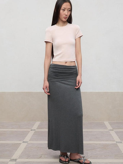 RUN TO THE FUTURE Lyocell Stretch Ruched Princess Midwaist Women City Commute Maxi Skirts