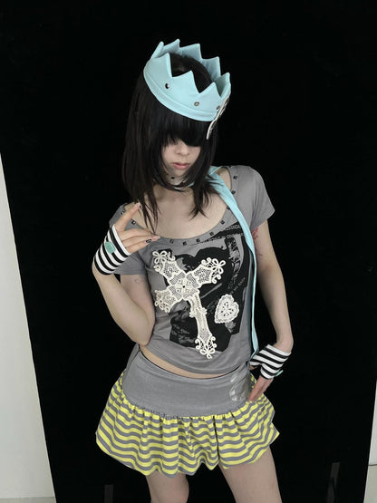 Ttsunami Vintage Black White Striped Half Palm Button Women&