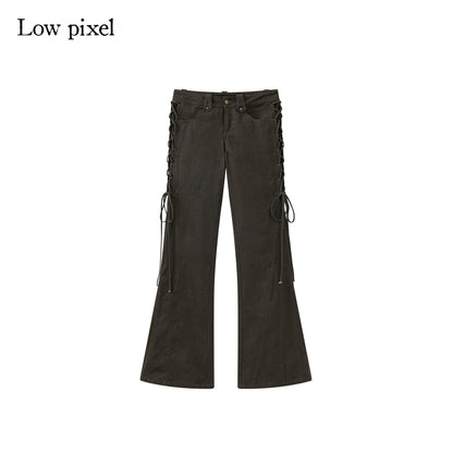 Low pixel Pure Cotton Low Waist Slim Fit Casual Women Olive Green Flared Pants