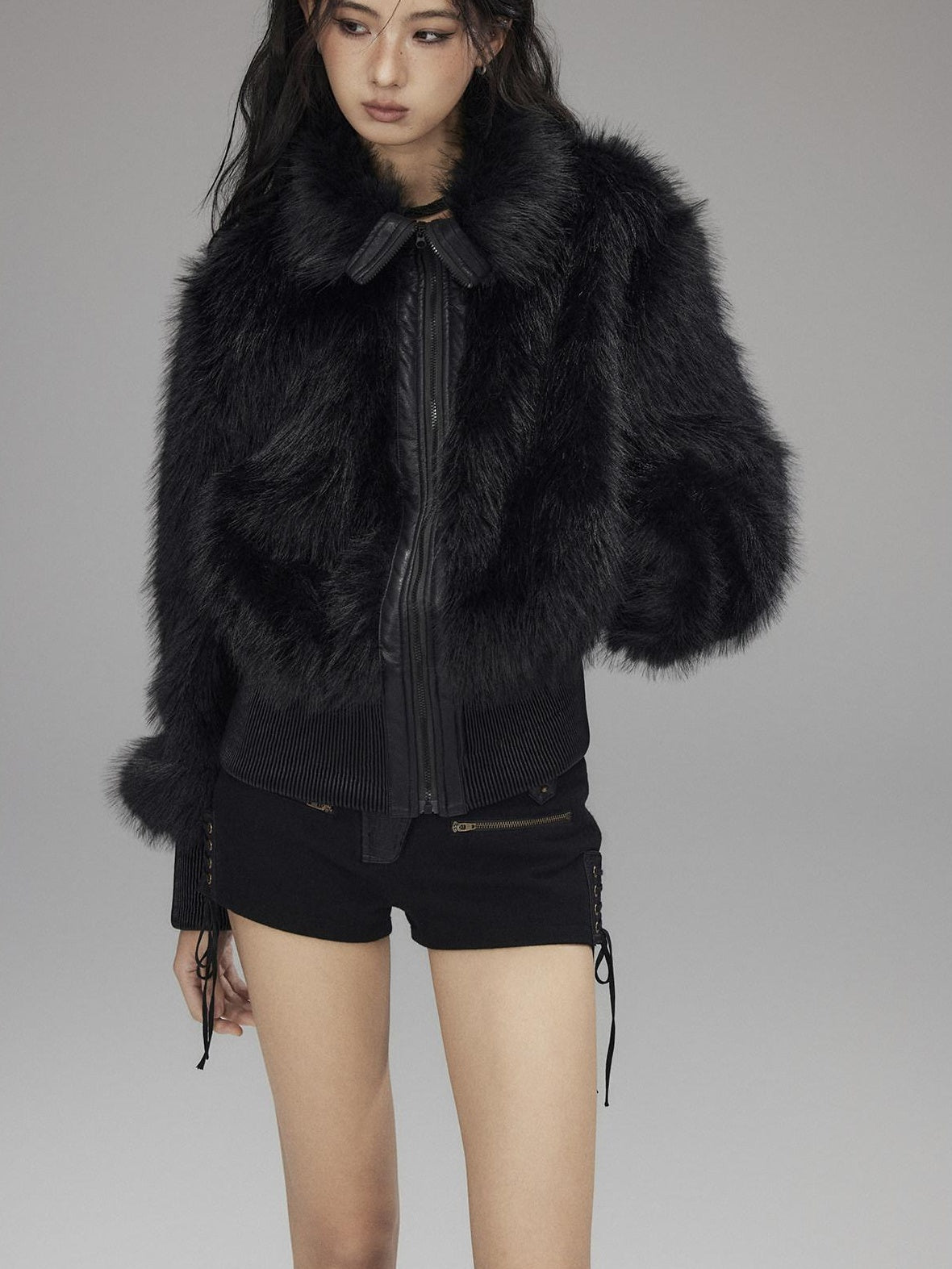Low pixel Warm Thick Black Sexy Slim Fit Spandex Zipper Lapel Women Cropped Jackets