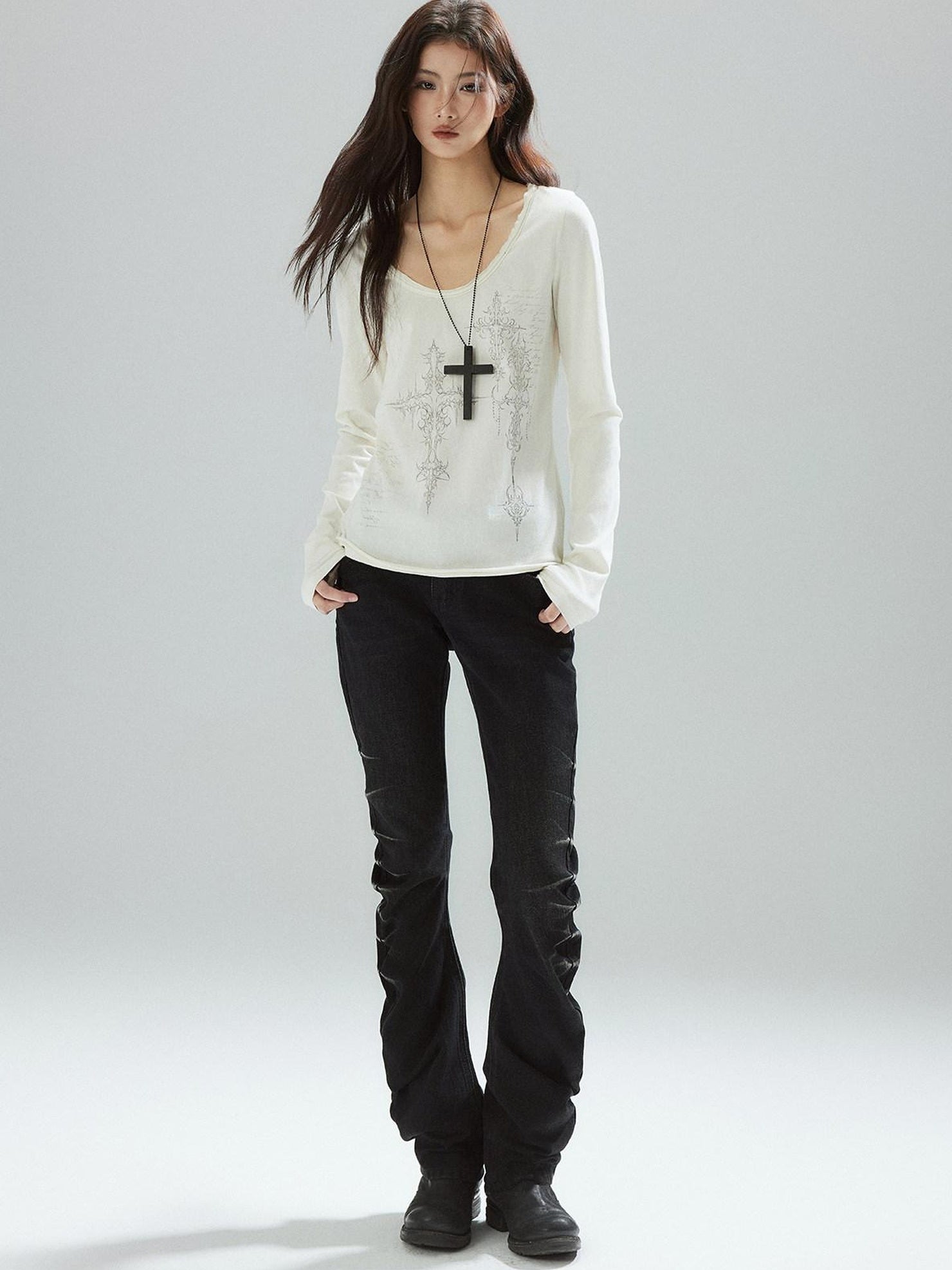 Low pixel Pleated Low Rise Black Micro Stretch Street Slim Everyday Straight Leg Jeans