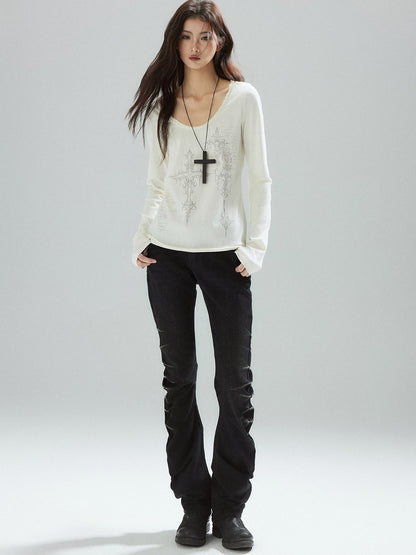 Low pixel Pleated Low Rise Black Micro Stretch Street Slim Everyday Straight Leg Jeans