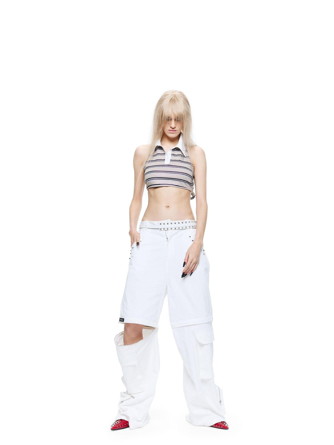 24ans Khaki Striped Rhinestone Back Cutout Women&