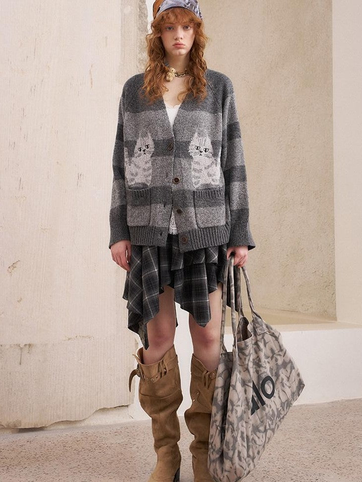 DIDDI MODA Symmetrical Cat Stripe Relaxed Oversized Women&