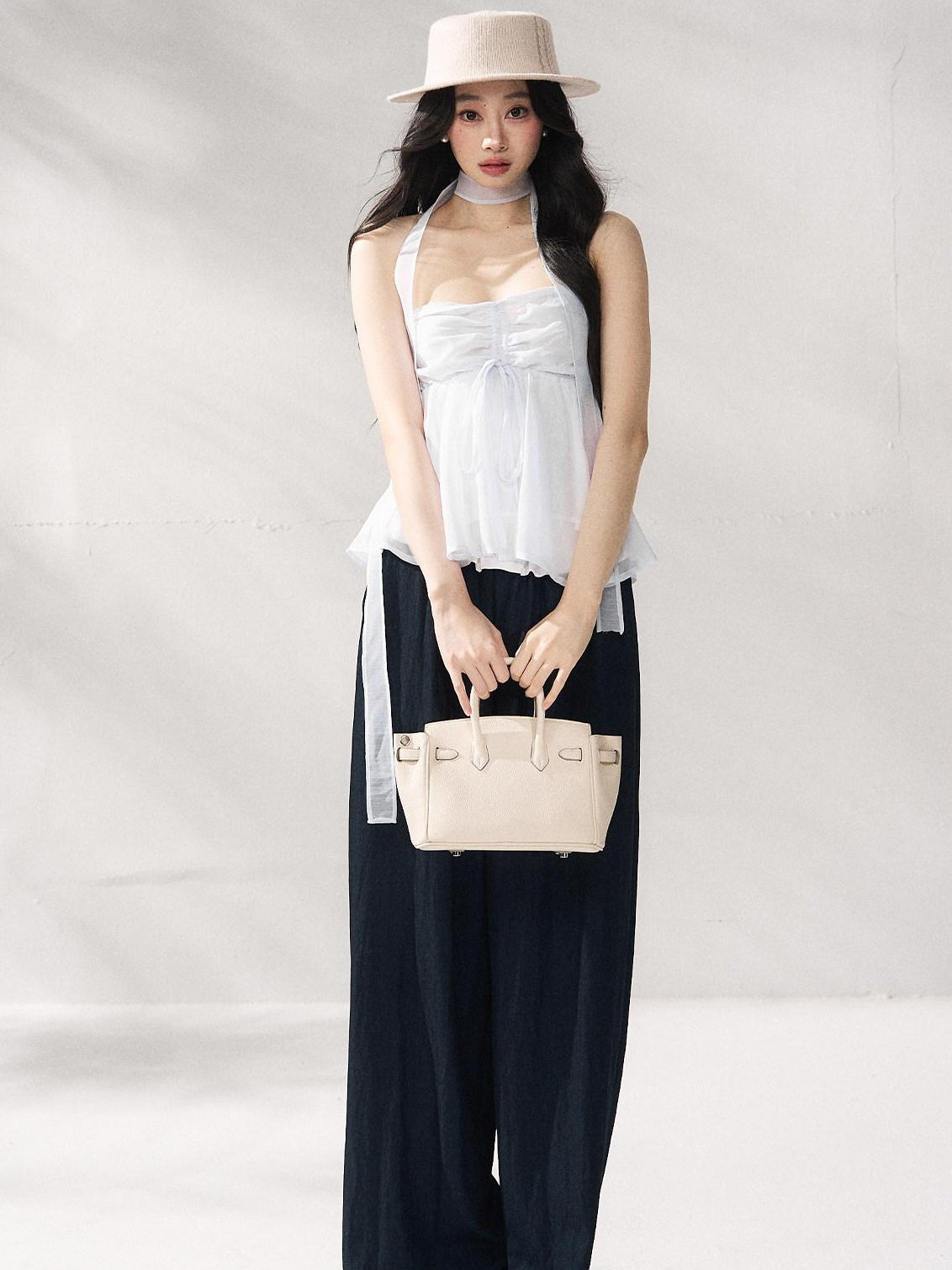 7Shiftin Tie Front Cropped Loose Fit Versatile Solid Color S M L Tube Tops
