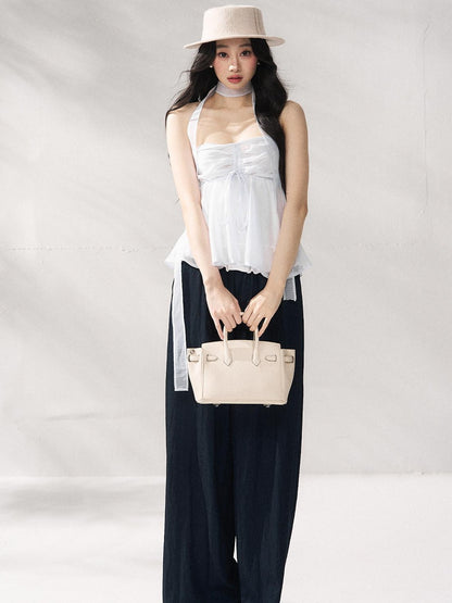 7Shiftin Tie Front Cropped Loose Fit Versatile Solid Color S M L Tube Tops