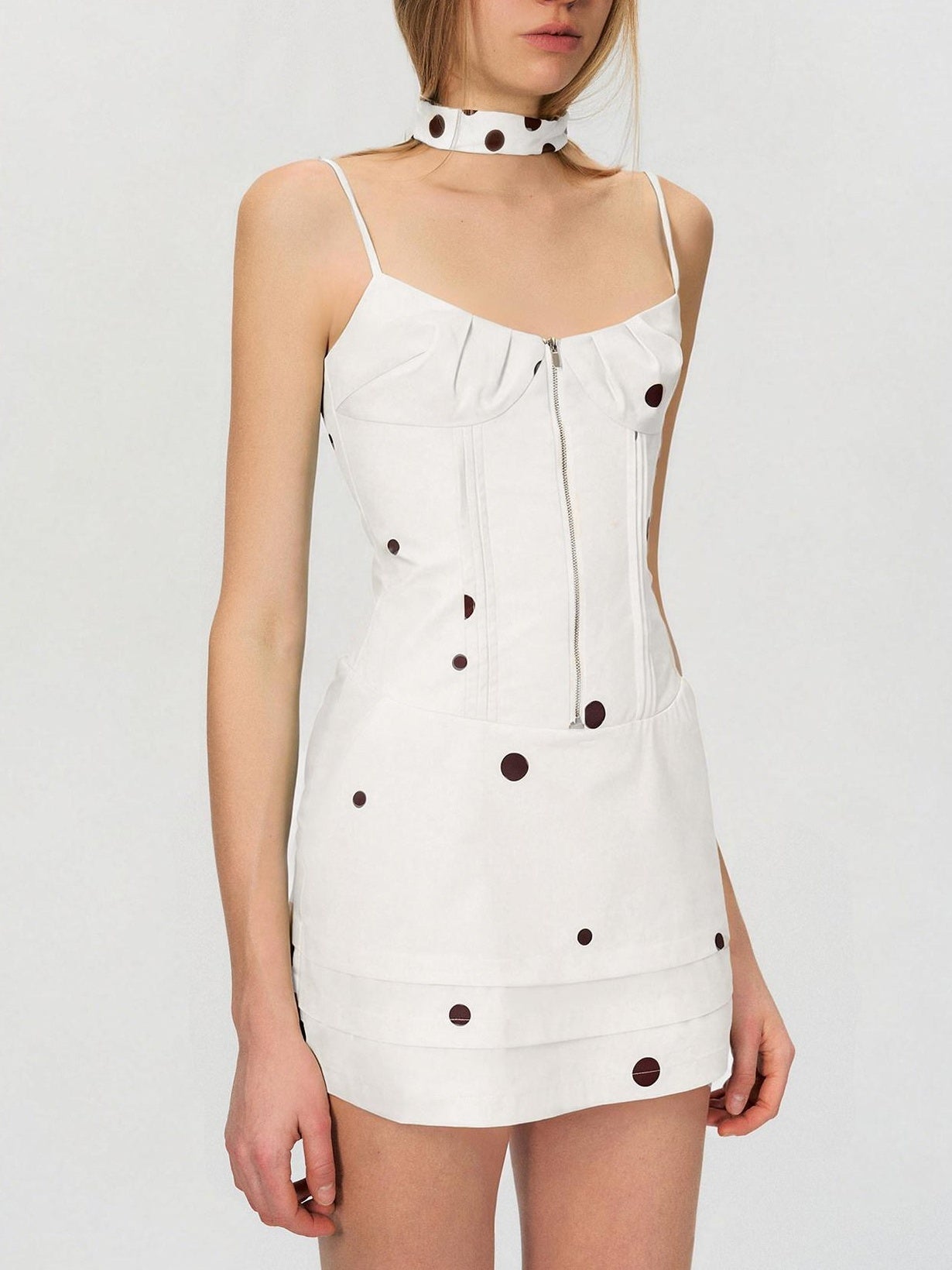 The NeverMore Colorblock Sleeveless Cinched Waist Slim A Line Cotton City Mini Dresses