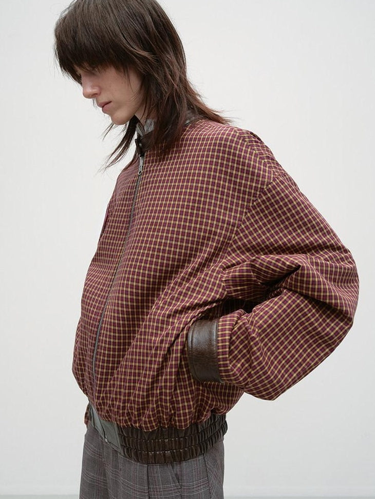 RUN TO THE FUTURE Vintage Brown Zipper Loose Fit Stand Collar Commuter Washed Leather Jackets