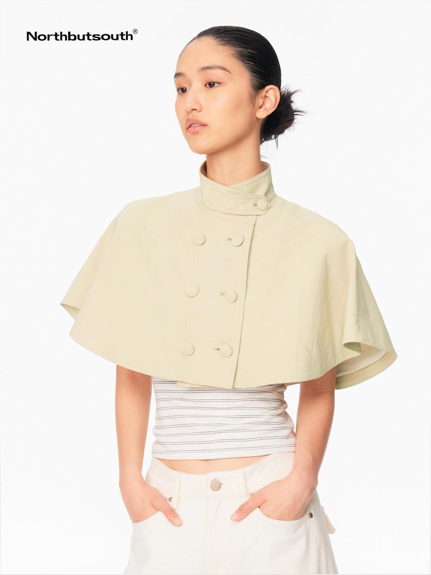 Northbutsouth Mini Cape Double Breasted Small Stand Collar Women&