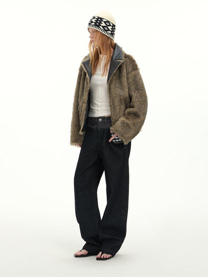 RUN TO THE FUTURE Casual Patchwork Low Waist Loose Women Black Cotton Wide-Leg Jeans