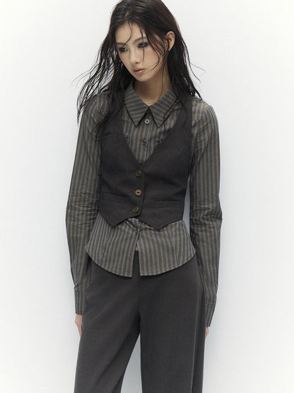 Low pixel Breathable Cotton Vintage Fitted Striped Button Long Sleeve Women Shirts