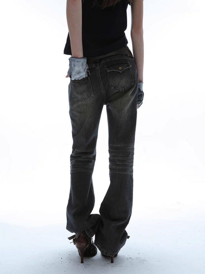 DoublePunch Baroque Print Distressed Micro Flare Women&