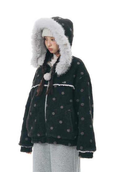 NAPSNAPS Black Polka Dot Reversible Patchwork Hooded Women&