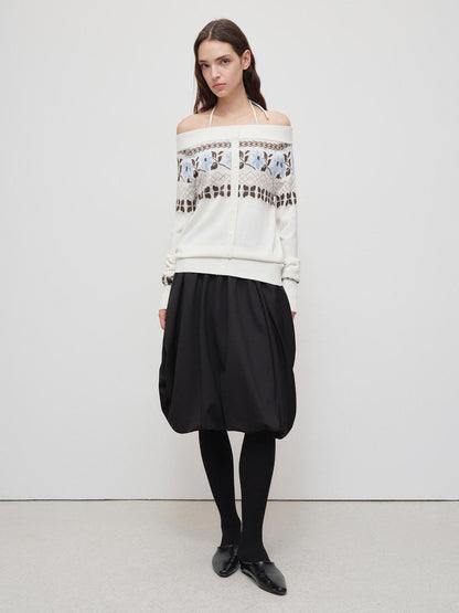 RUN TO THE FUTURE Soft Wool Blend Vintage Loose Pleated Women Knit Pullover Beige Black Sweaters