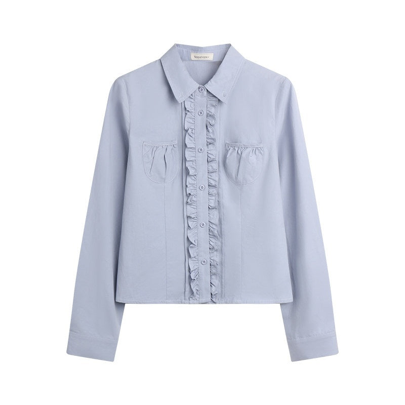 NAPSNAPS_Ruffle_Trim_Pleated_Point_Collar_Patch_Pocket_Women&