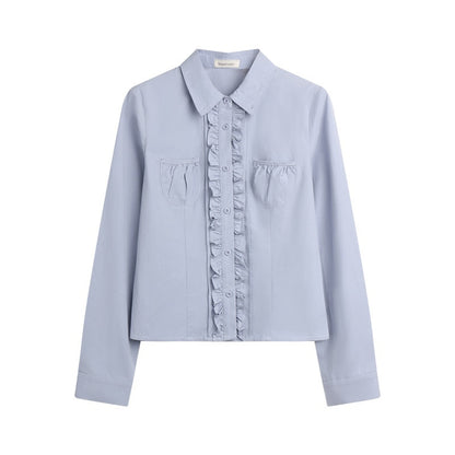 NAPSNAPS_Ruffle_Trim_Pleated_Point_Collar_Patch_Pocket_Women&