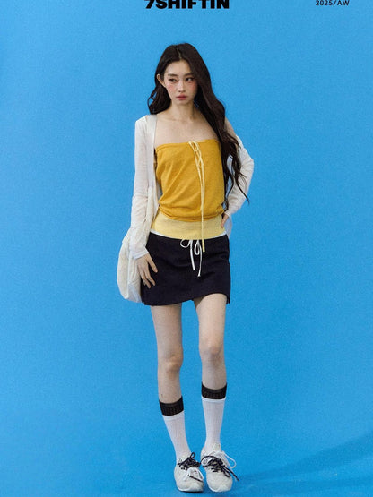 7Shiftin Asymmetric Slim Fit Cropped Versatile Solid Women Yellow Khaki Brown Tank Tops