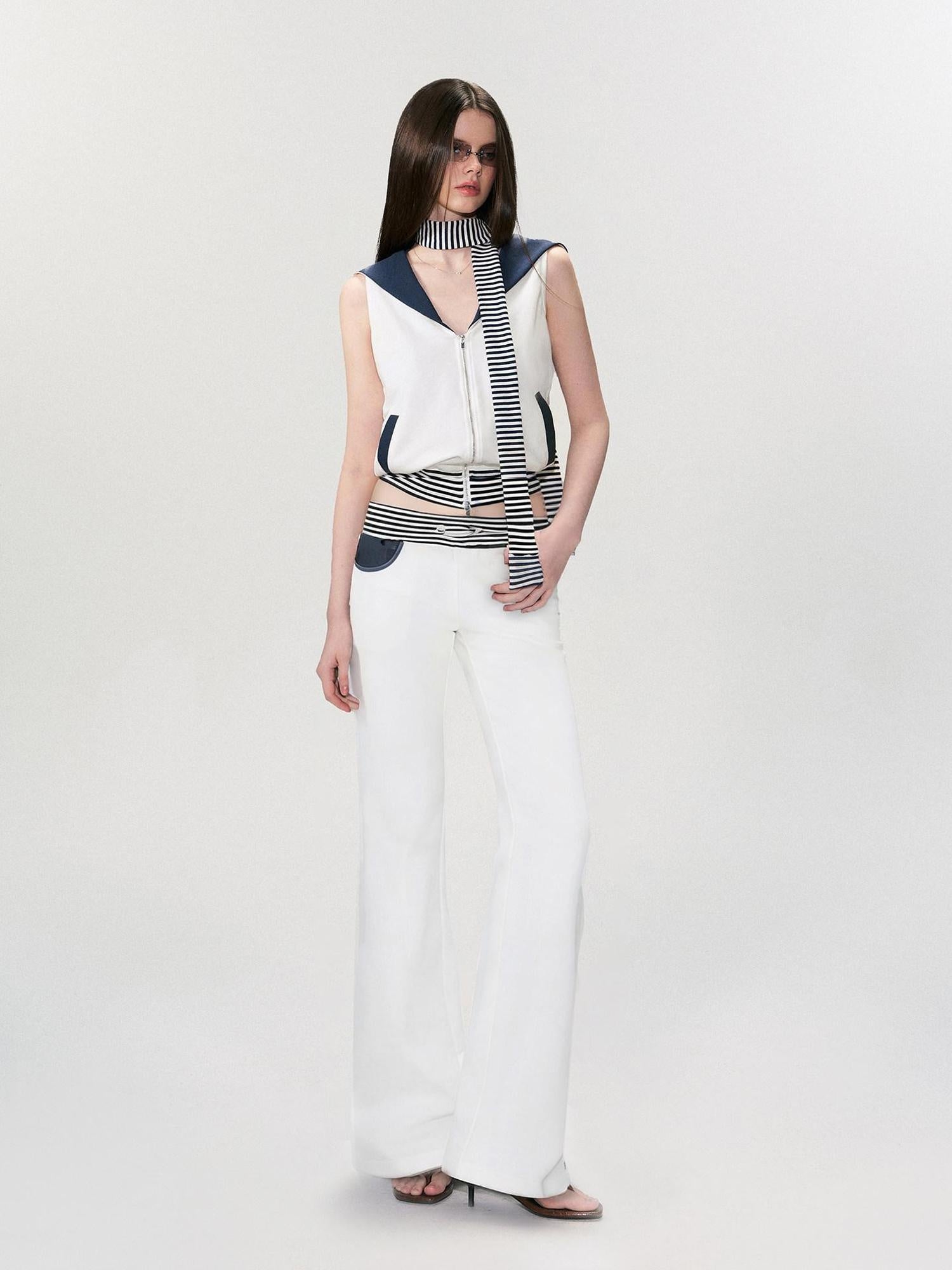 The NeverMore Comfortable Casual Cotton Blend Slight Flare Mid Rise Women White Straight Pants