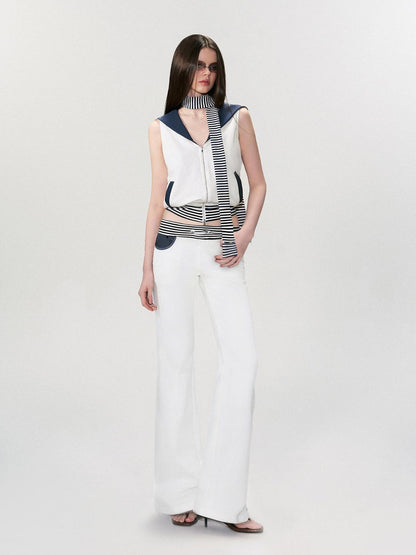 The NeverMore Comfortable Casual Cotton Blend Slight Flare Mid Rise Women White Straight Pants
