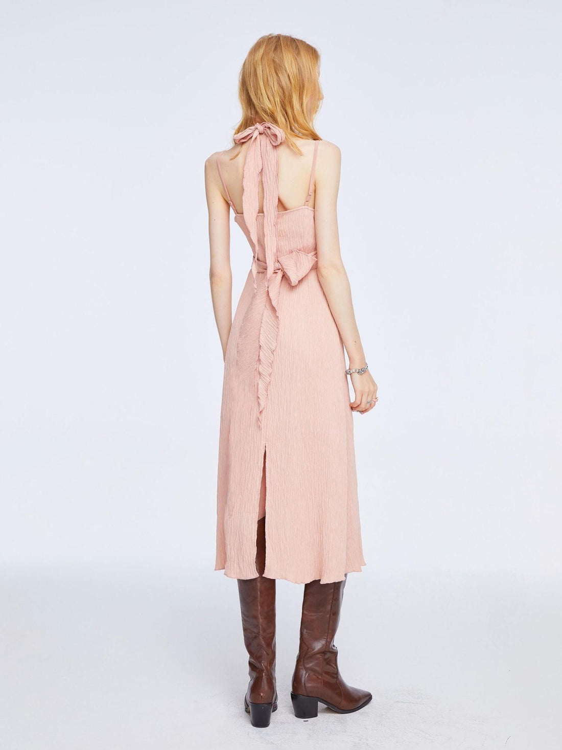 The NeverMore High Waist Tie V-neck Spaghetti Strap Street A Line Women Viscose Maxi Dresses