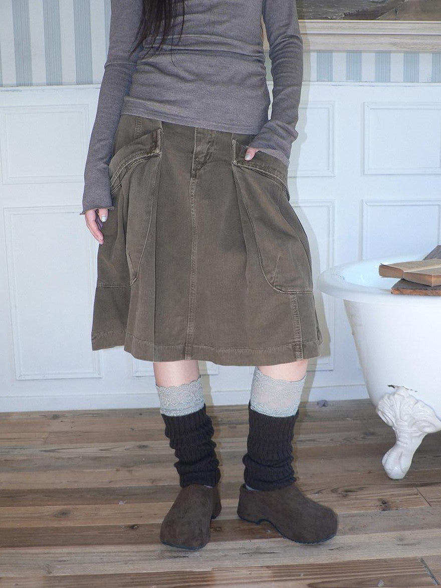 ang project Pleated Washed Distressed Pockets Vintage Women&