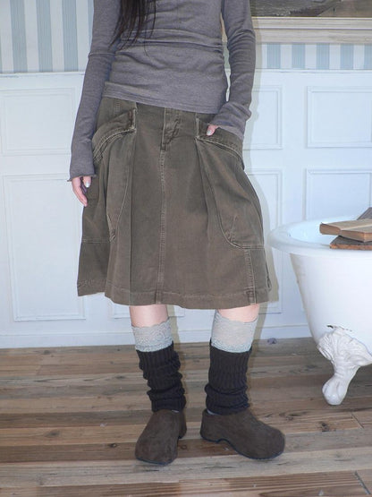 ang project Pleated Washed Distressed Pockets Vintage Women&