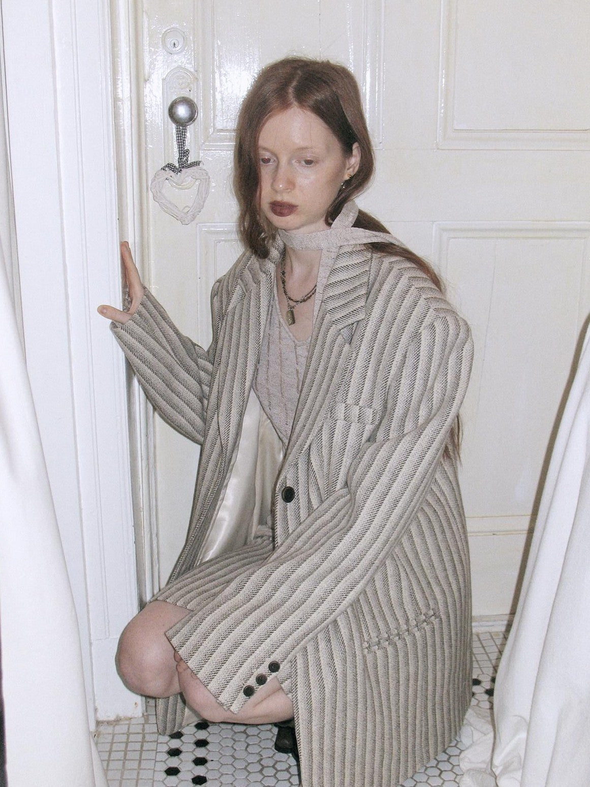 Dorydory Gray White Striped Double Breasted Structured Women&