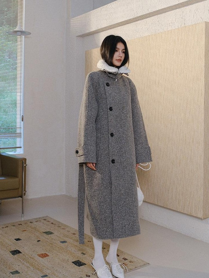 FU FRESH UP Minimalist Detachable Fur Collar Button Tie Women&