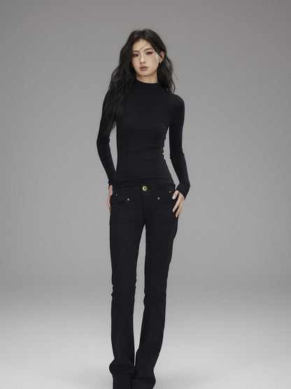 Low pixel Washed Black Low Rise Microstretch Street Tight Women Cotton Zip Straight Pants