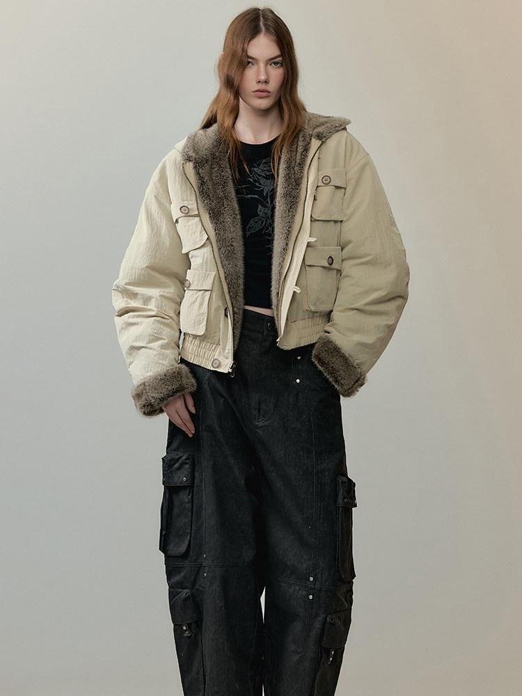 AnnoMundi Eco Friendly Oversized Utility Sailor Collar Women Zipper Khaki Casual Jackets