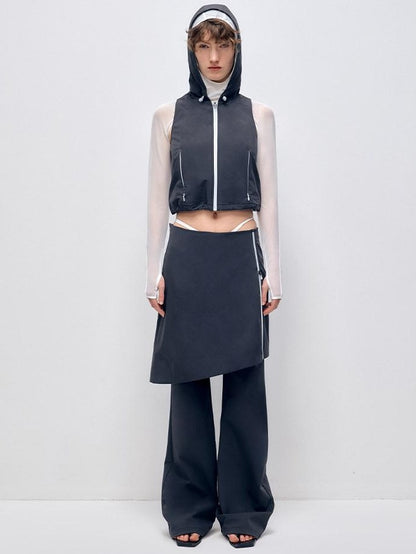RUN TO THE FUTURE Stretch Zip Cropped Slim Workwear Women Nylon Stretch Top &amp; Pants Sets
