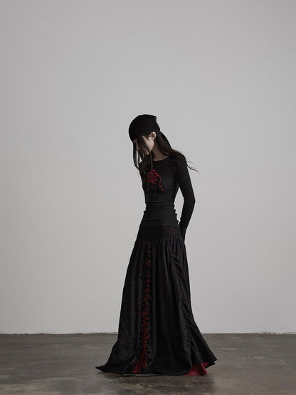 INDULGE Soft Comfy Rayon Ruffle Hem Gothic A Line Side Zipper Black Tiered Skirts