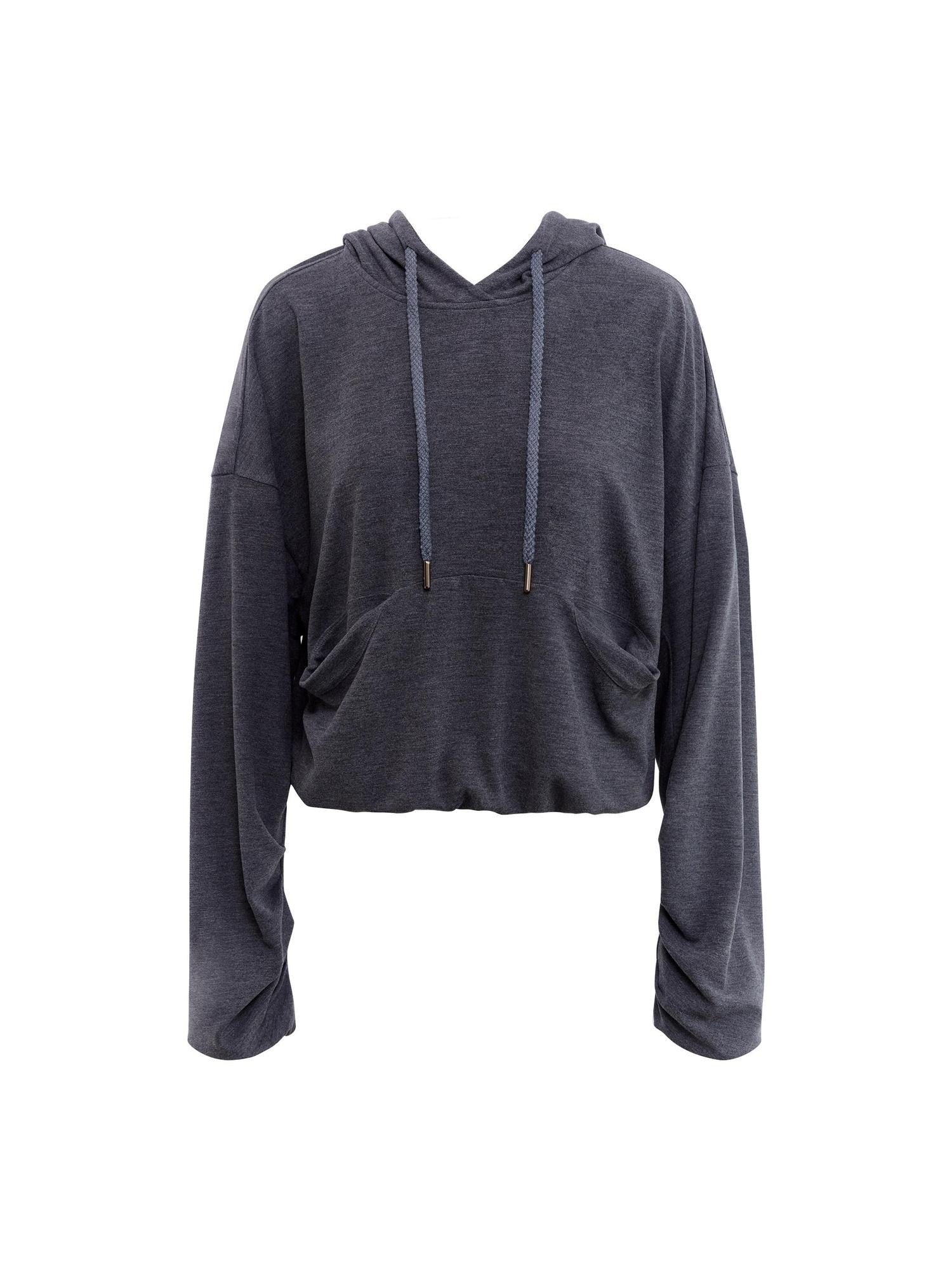 RUN TO THE FUTURE Cozy Hooded Loose Fit Long Sleeve Minimal Women Solid Heather Gray Sweatshirts