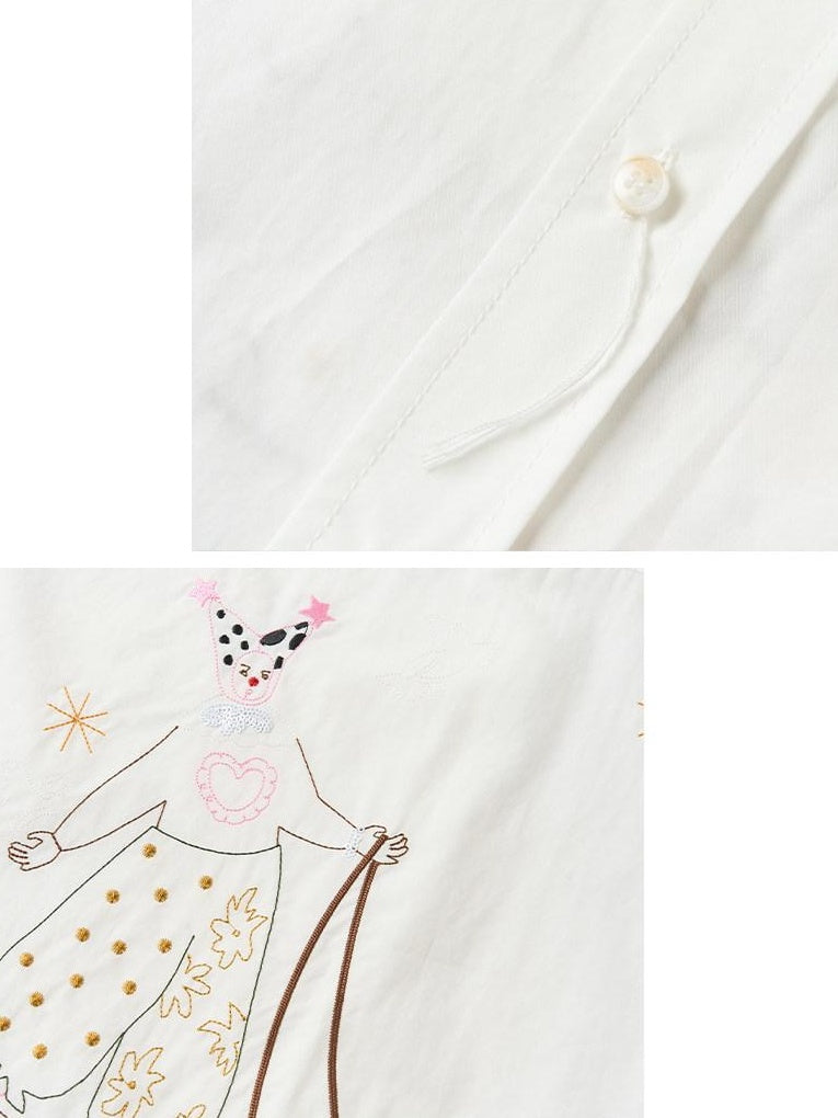 OuttheBlue Soft Lyocell Cotton Loose Mid Length Long Sleeve Embroidered Back Women Blouses