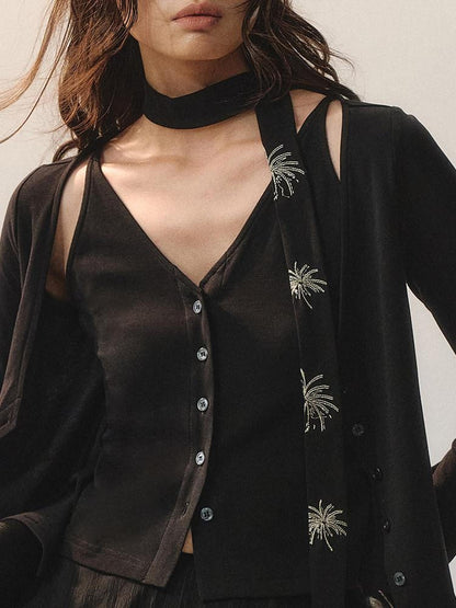 AnnoMundi Embroidered Modal Blend Casual Slim Cuffed Short Sleeve Women Knit Cardigans