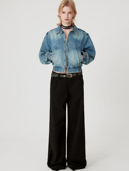 RUN TO THE FUTURE Original Pocketed Low Rise Zip Fly Stretch Black Women Straight Pants