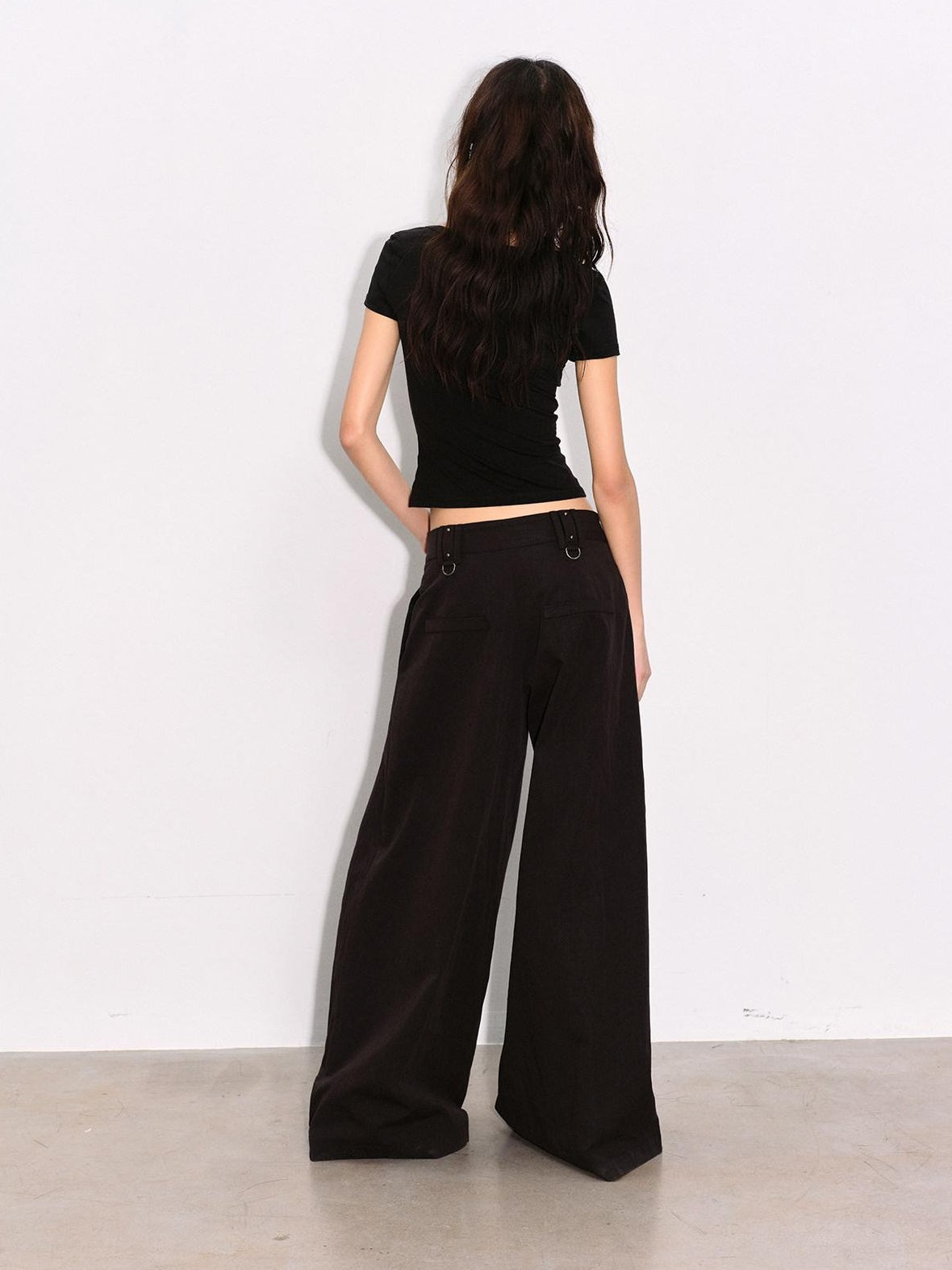 Low pixel Pleated Low Waist Relaxed Cotton Blend Black Women Wide Leg Pants