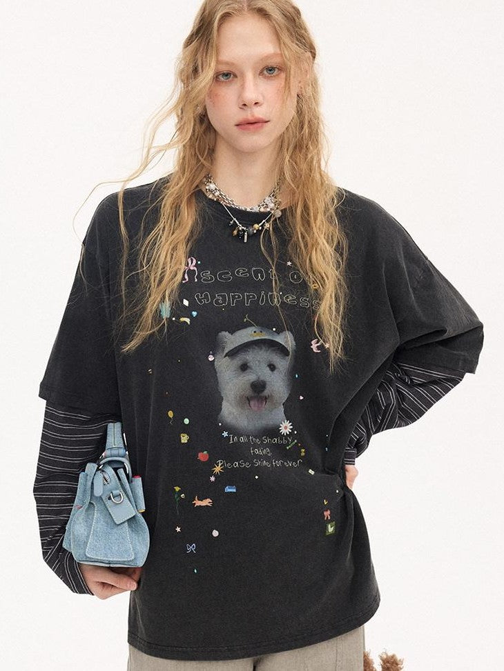 DIDDI MODA Cartoon Animal Applique Crystals Patchwork Women&