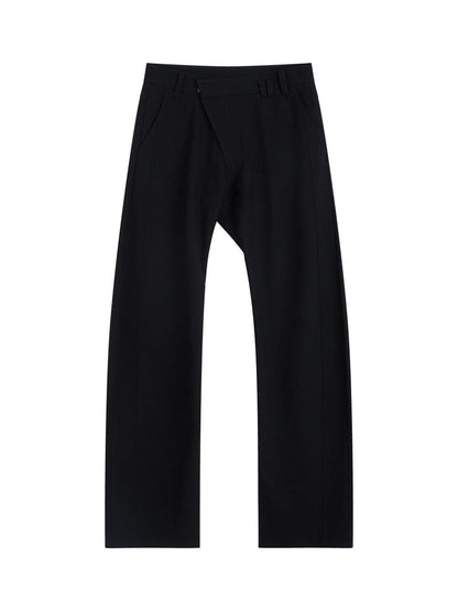 RUN TO THE FUTURE Soft Stretch Low Rise Minimal Loose Curved Tapered Women Classic Black Chinos