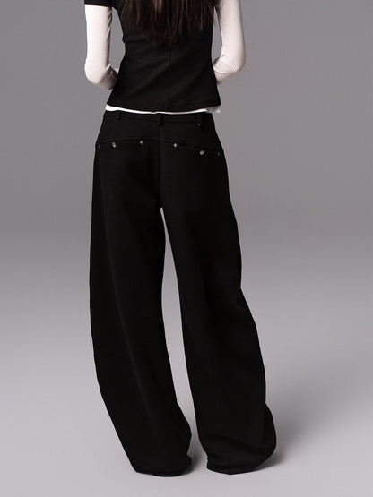 Low pixel Low Waist Dark Minimal Curved Button Fly Black Women Rayon Wide Leg Pants
