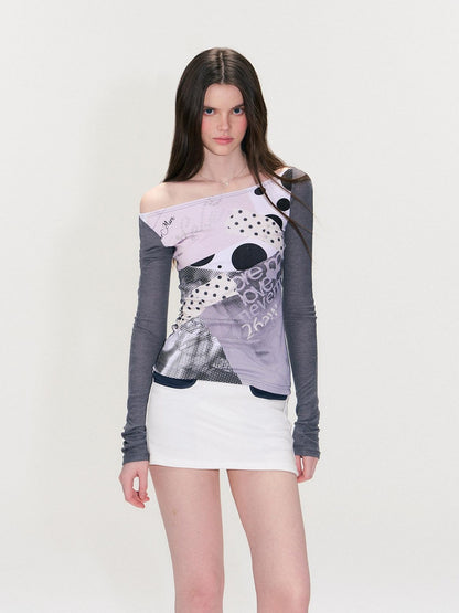 The NeverMore Contrast Printed Cotton Mid Waist Straight Bodycon Women White Mini Skirts