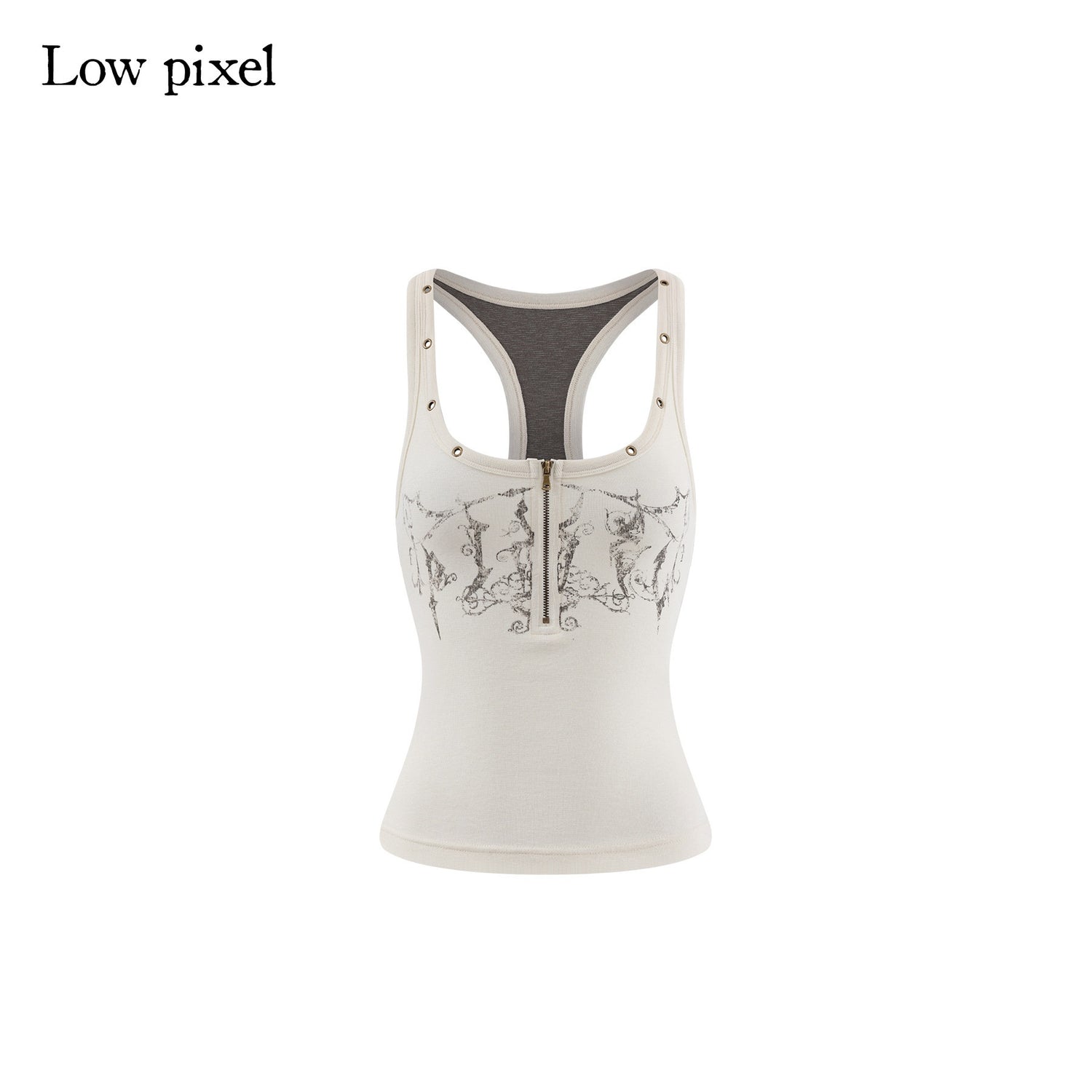 Low pixel Soft Cotton Blend Slim Urban Round Neck Racerback Women Daily Ivory Camisoles