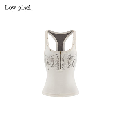 Low pixel Soft Cotton Blend Slim Urban Round Neck Racerback Women Daily Ivory Camisoles