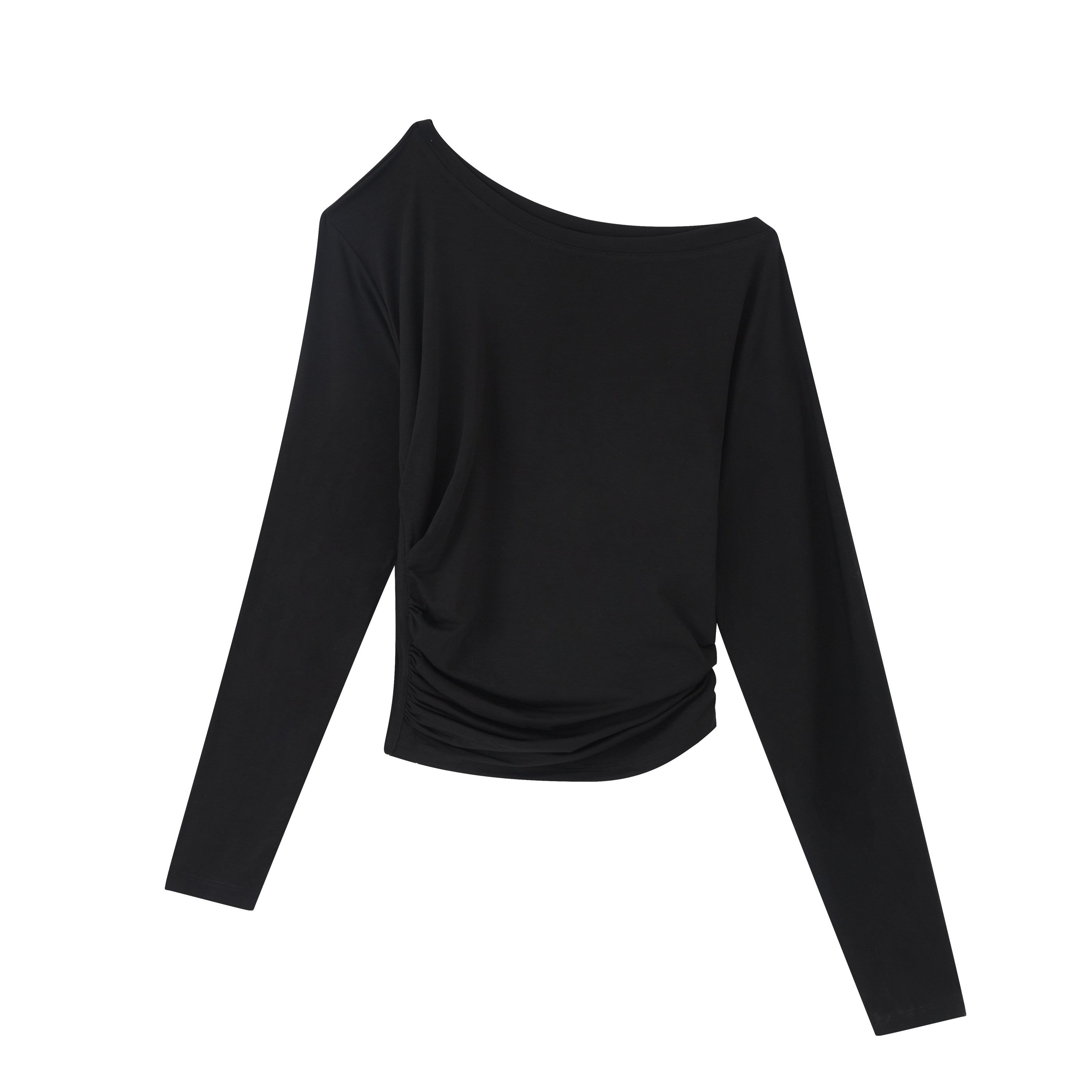 RUN_TO_THE_FUTURE_Moisture_Wicking_Lyocell_Slim_Asymmetric_Neck_Women_Solid_Long_Sleeve_T-Shirts_MISSTT